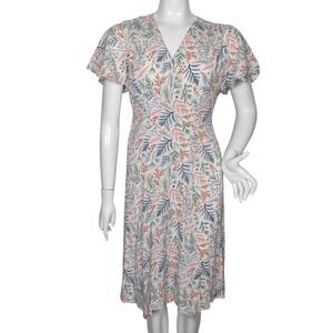 SAVILE ROW CO Dress, 6, White/Multicolor Floral, Flutter sleeves, V-neck, Rayon